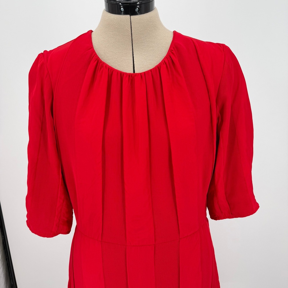 Everlane Women's Short Sleeve Red Striped‎ Ruched Dress - Picture 2 of 14